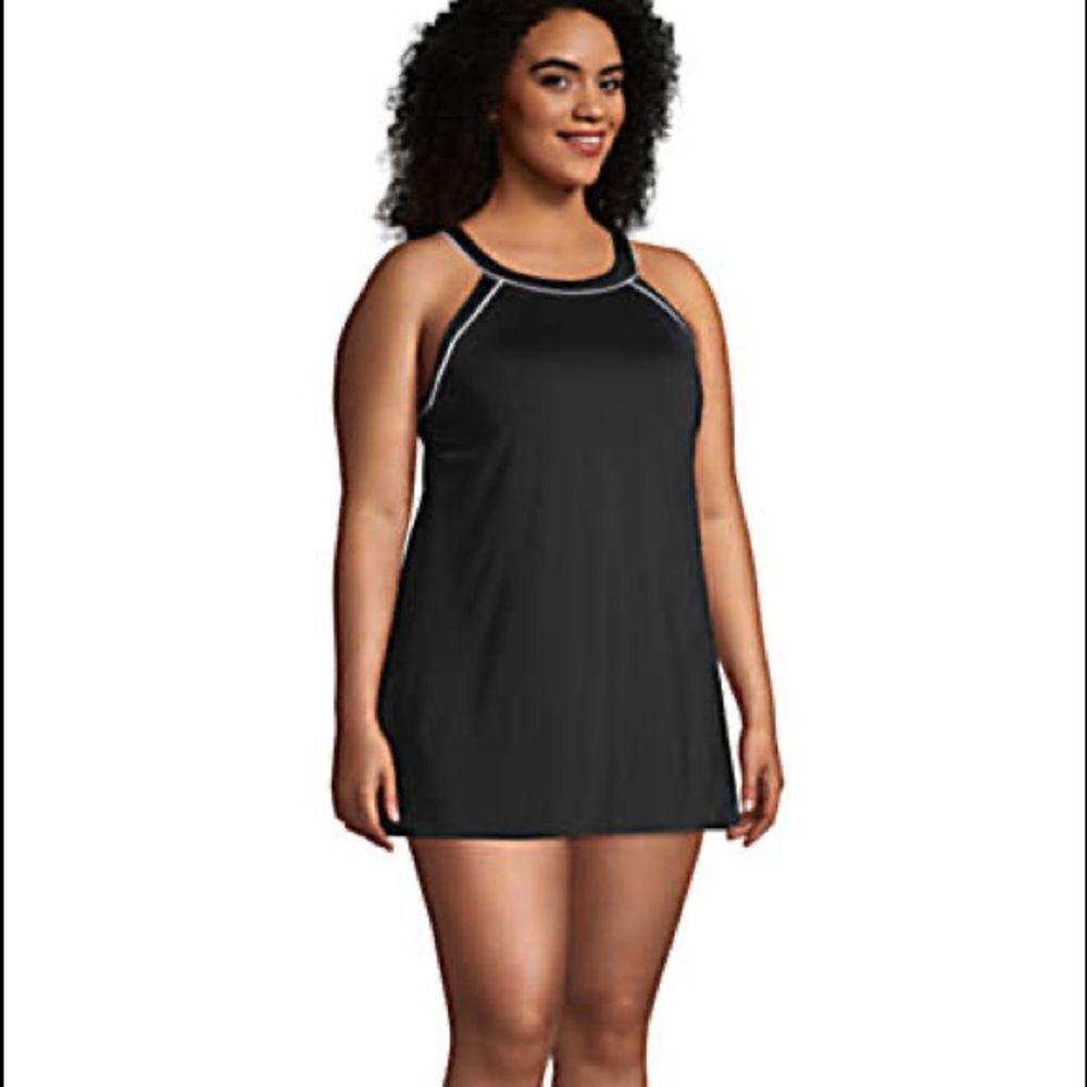 Land’s End Plus and Standard size high neck swimsuit dress one piece Black Var - Picture 5 of 9